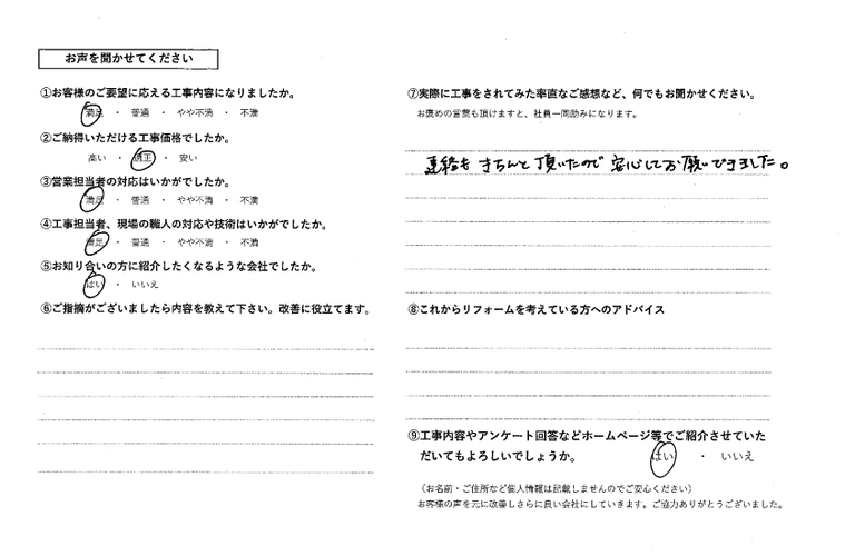 原田様インプラス・リフォームアンケート